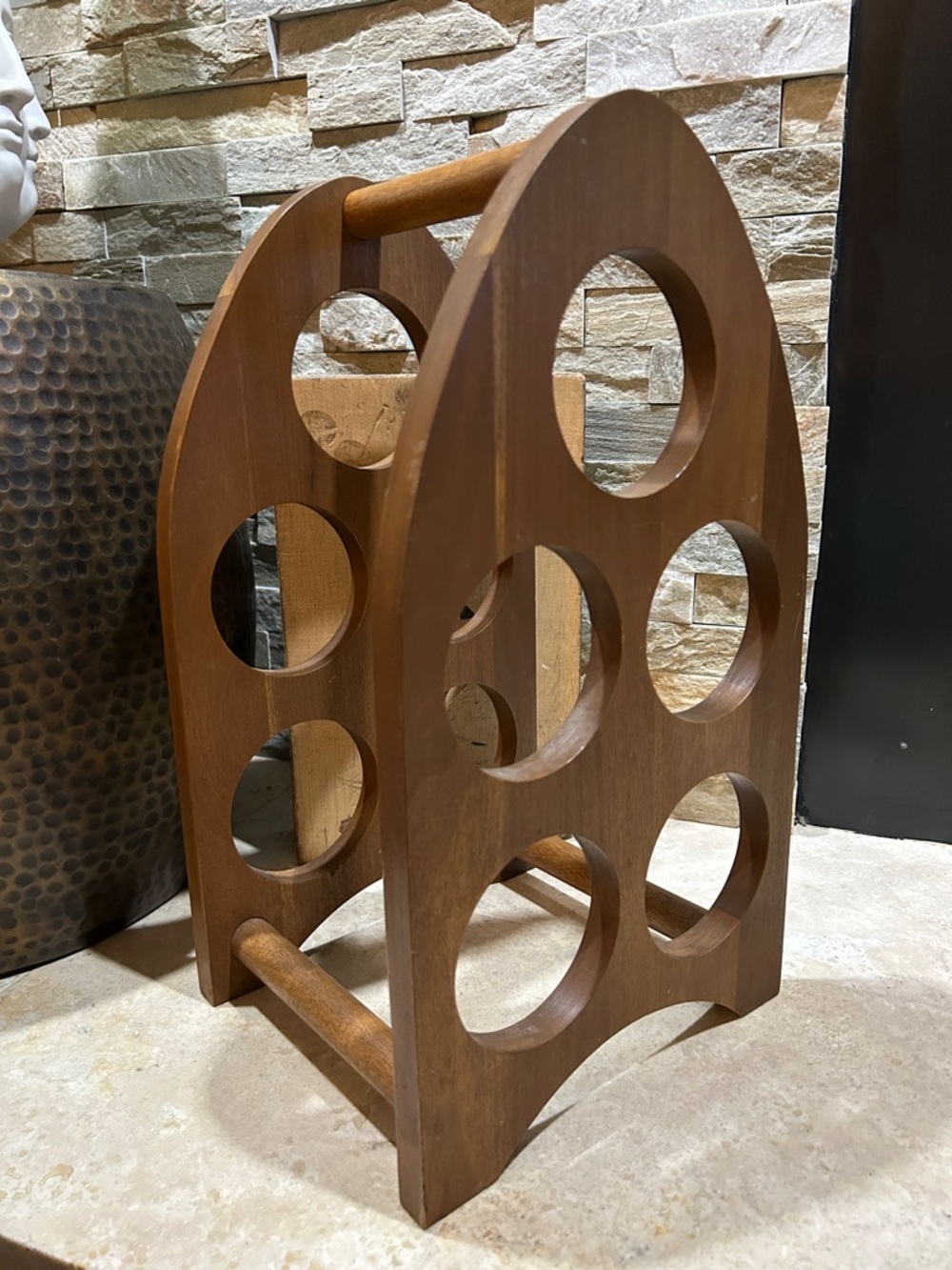 vintage Mid-century modern wooden sculptural wine rack